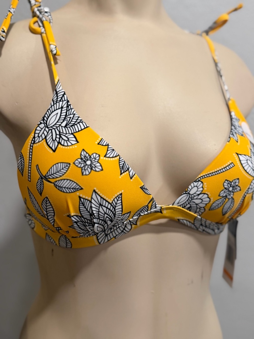 Macy's Yellow Floral Tie-Shoulder Bikini Top